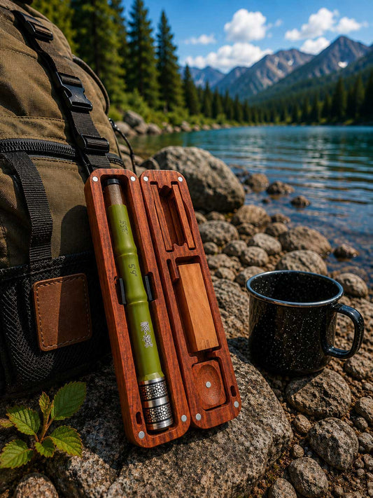 pocket fishing rod in wooden case